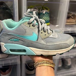 Gray and teal kids/ womens nike air max